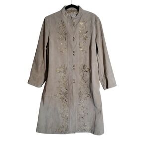 VTG Silhouettes Suede Coat Tan Jacket Leather Hippie Y2K 18W Embroidered Long